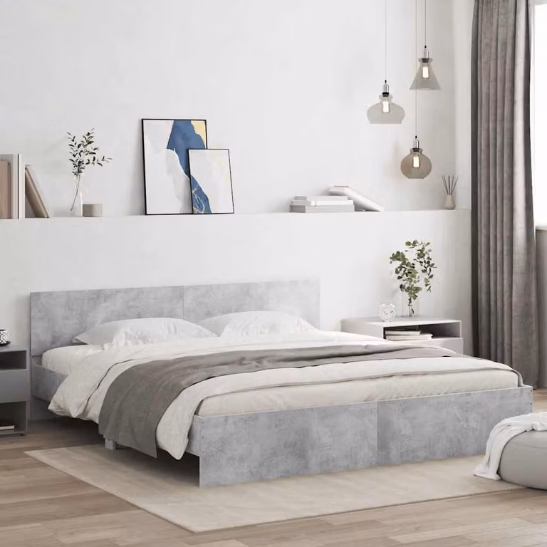vidaXL Giroletto con Testiera in Tessuto Grigio 200x200 cm