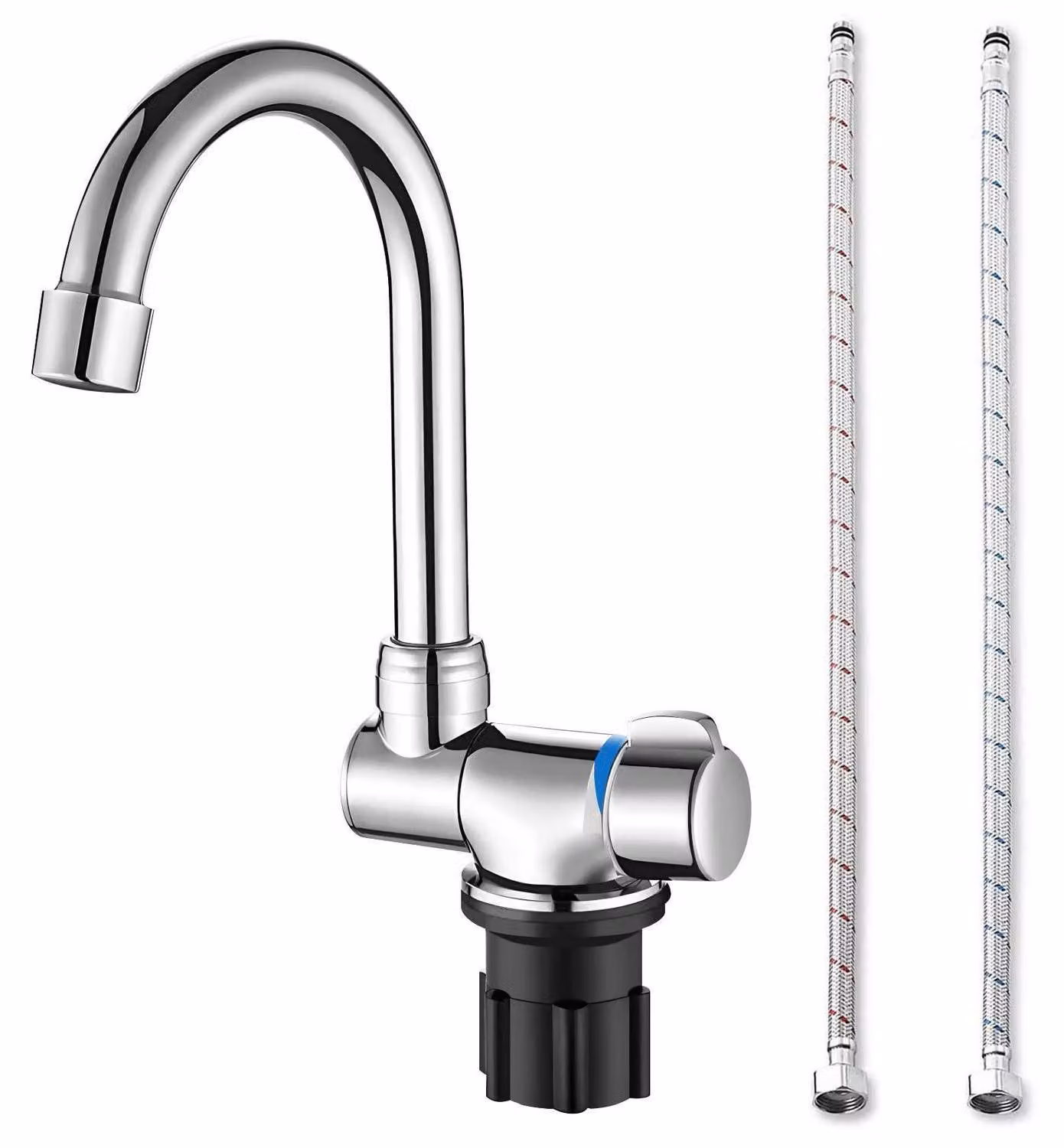 Rubinetto da cucina pieghevole, girevole a 360°, miscelatore monocomando, acqua fredda/calda, rame, ottone cromato