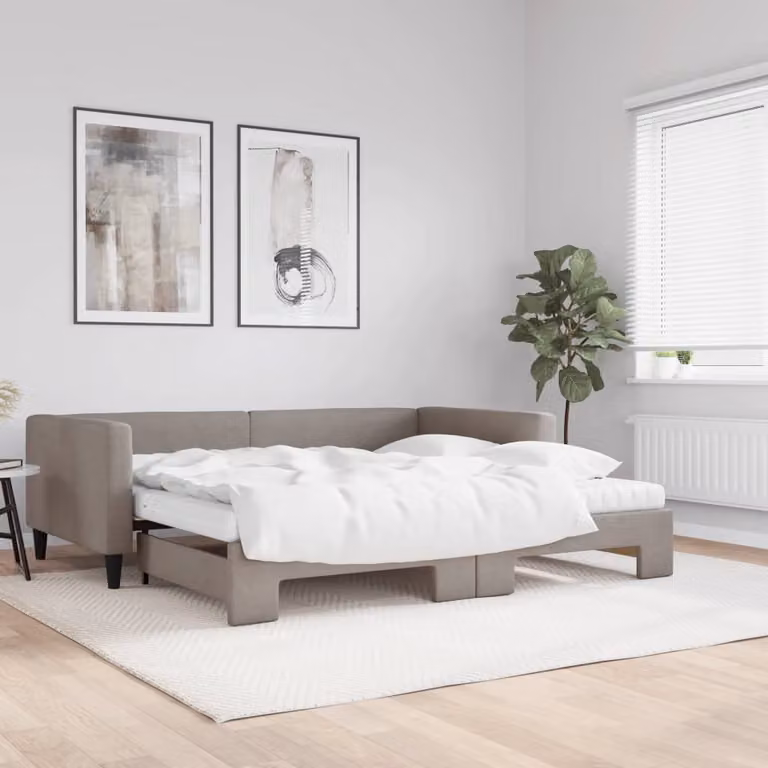 vidaXL Divano Letto Estraibile in Tessuto con Materasso, Colore Grigio/Beige, L/P/H: 223 x 100 x 68 cm