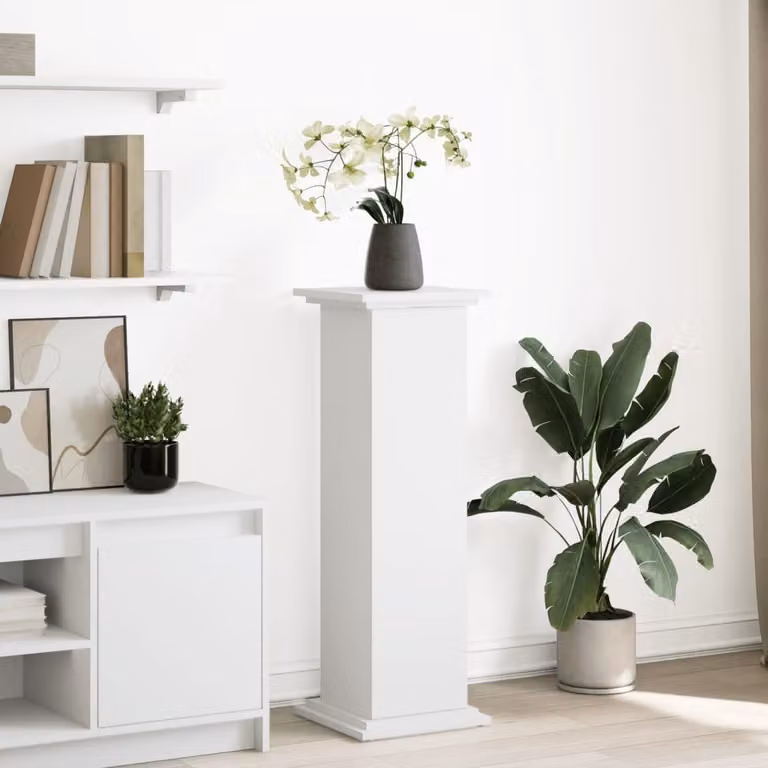 vidaXL Supporto Espositivo Portaoggetti Bianco in MDF e Legno L: 31 cm, P: 30 cm, H: 90 cm