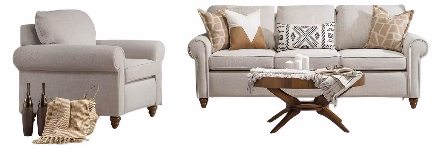 Komfortables Wohnzimmer-Set: 3-Sitzer und Sessel in elegantem Design.