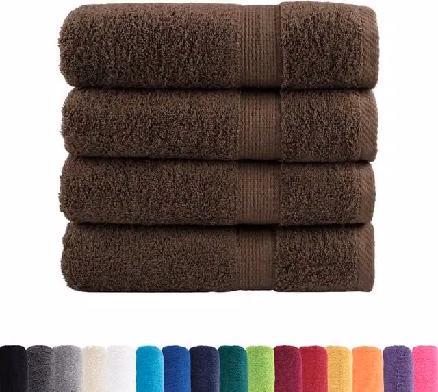 Set di 4 asciugamani da bagno SOLUND in cotone spugna marrone, 100 x 150 cm, 600 g/m2