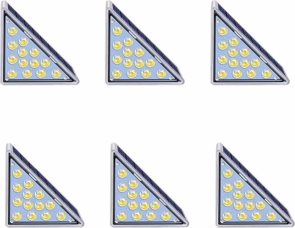 Luci a LED per gradini solari - Illuminazione per scale a LED - Grado di protezione IP67, impermeabile - Forma triangolare - 3000K, luce bianca calda - Set da 6 pezzi