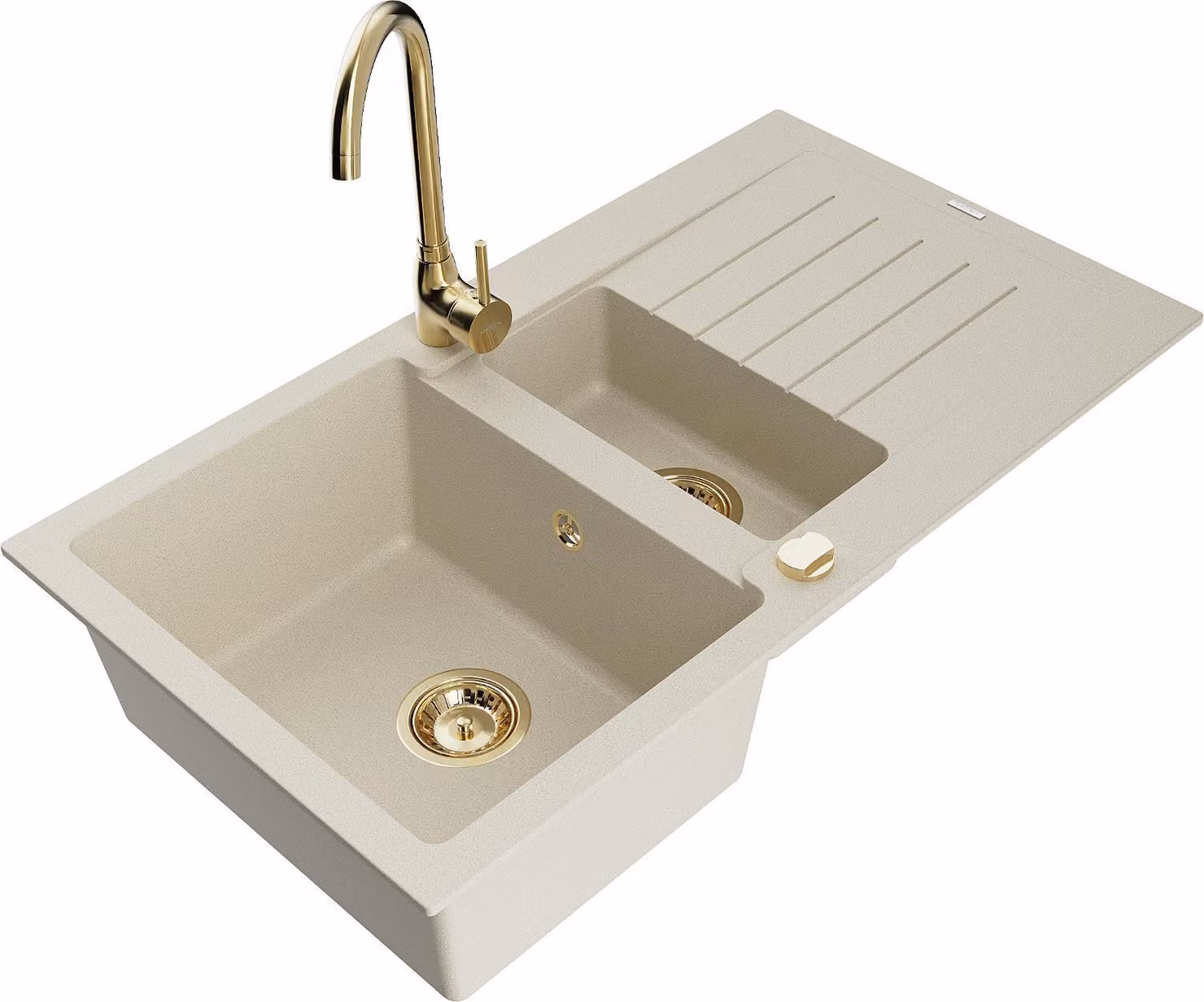 Mexen Matias lavello in granito 1,5 vasche con scolapiatti e miscelatore Telma, beige - 6502-69-670200-50