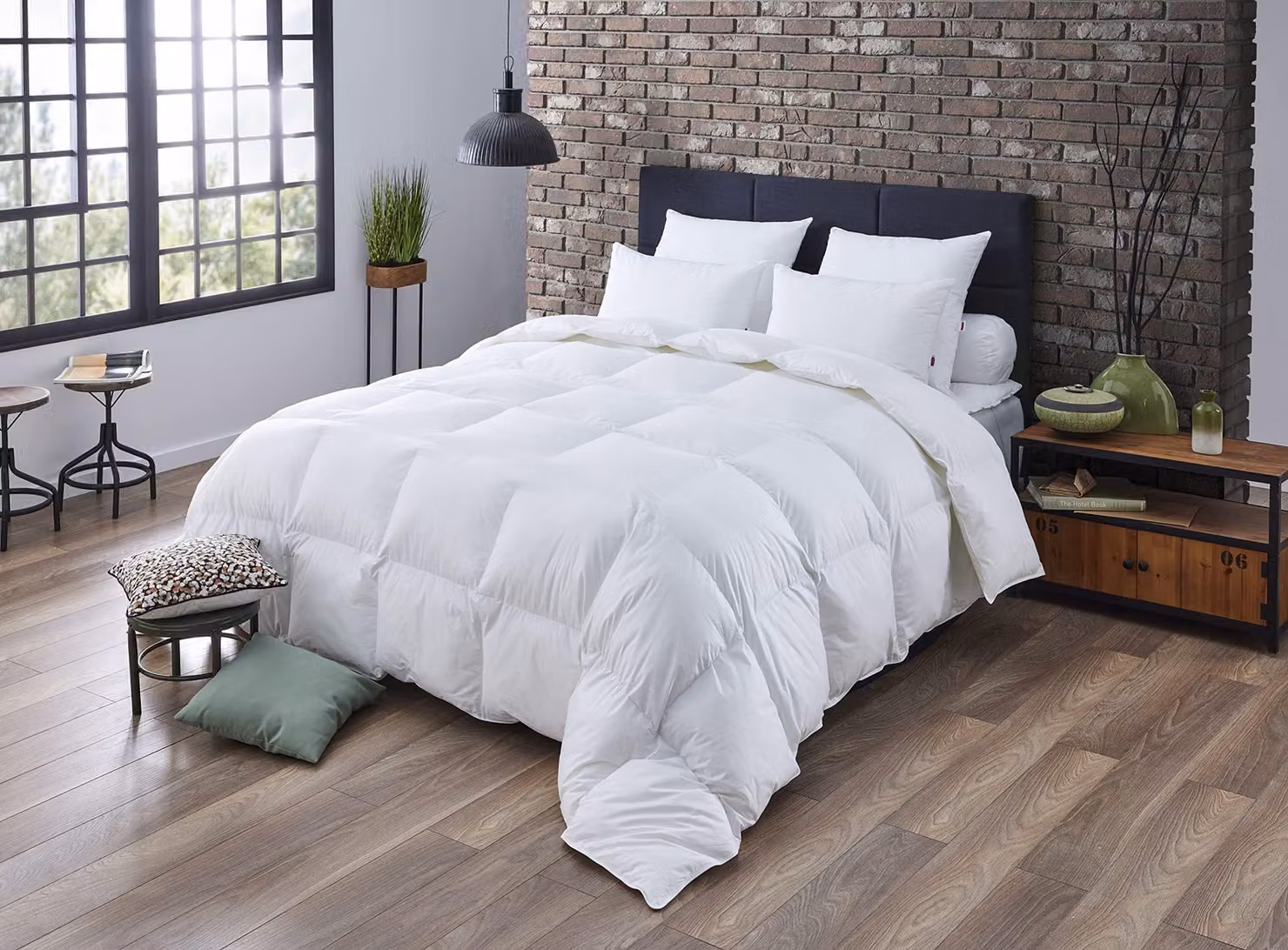 Copertura per letto in cotone, bianca, 220x240 cm, imbottitura in piume e piumino