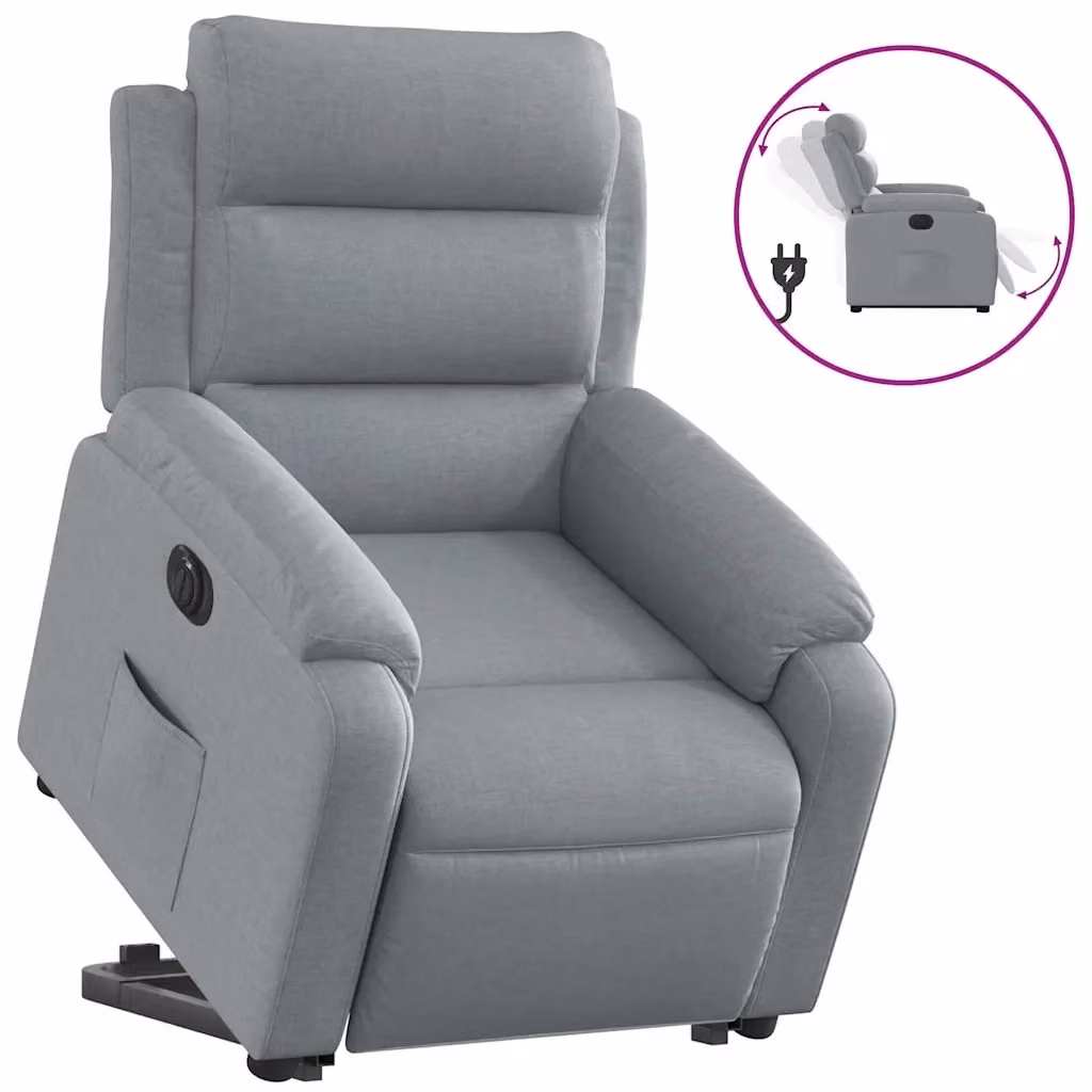 vidaXL Poltrona Reclinante Alzapersona Elettrica Grigio Chiaro in Tessuto – 2