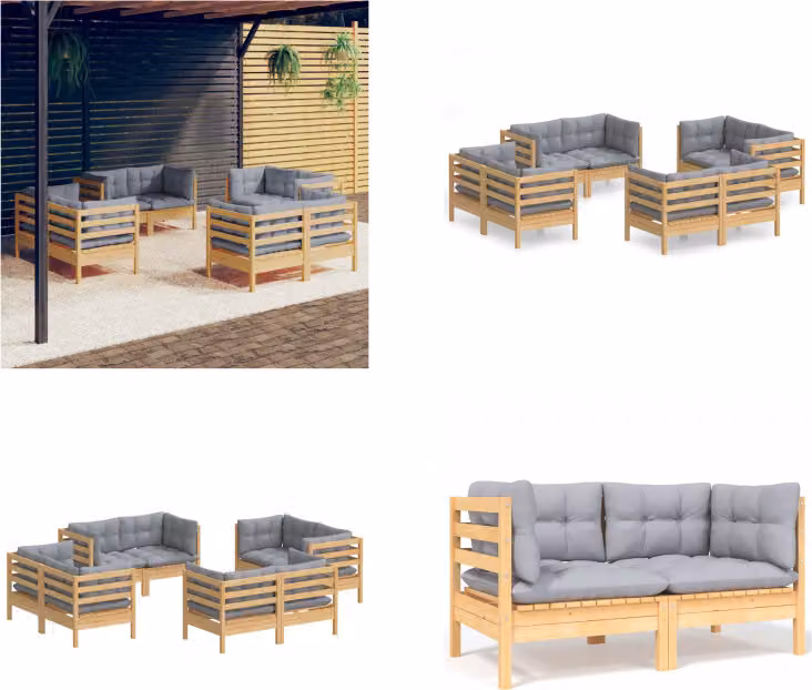 vidaXL set da salotto da giardino 8 pezzi con cuscini grigi in legno di pino - set da salotto da giardino - set da salotto da giardino - set da salotto