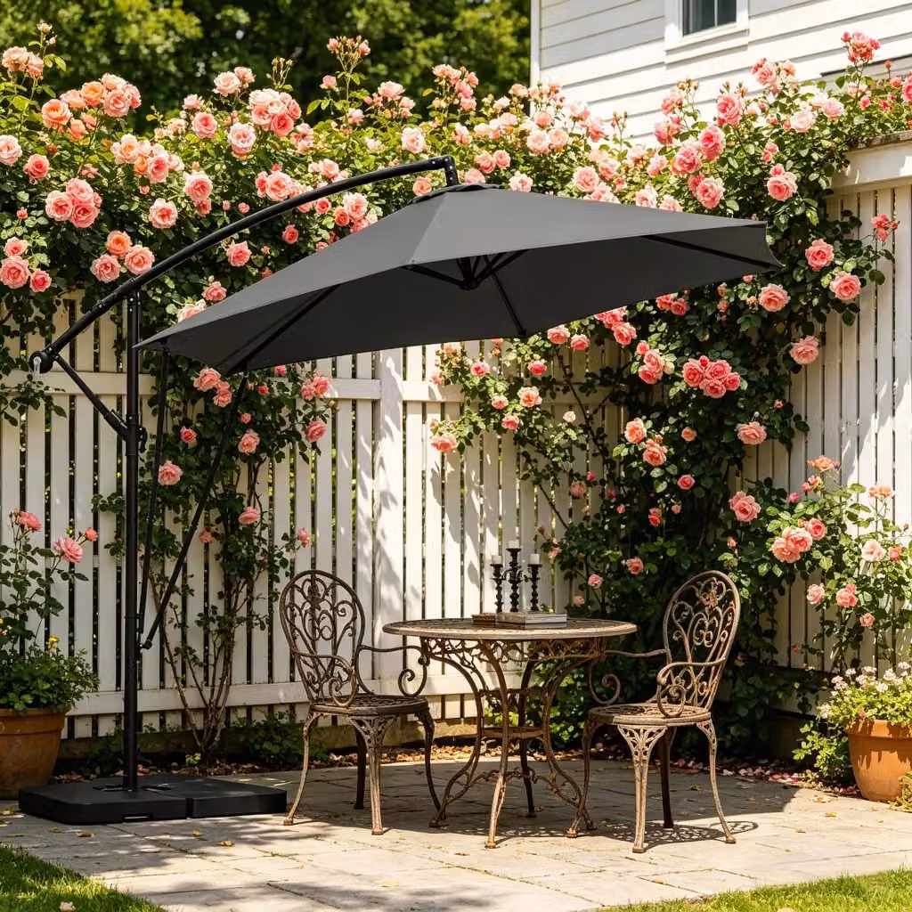 Ombrellone decentrato inclinabile REDOM in metallo e poliestere grigio, L/P: 310 x 310 cm – 2