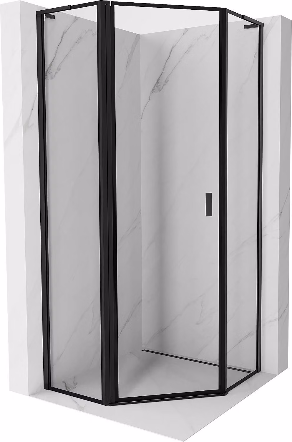 Mexen Mist L cabina doccia pentagonale a battente sinistra 90 x 90 cm, cornice nera, nero - 8A8L-090-090-70-70-L