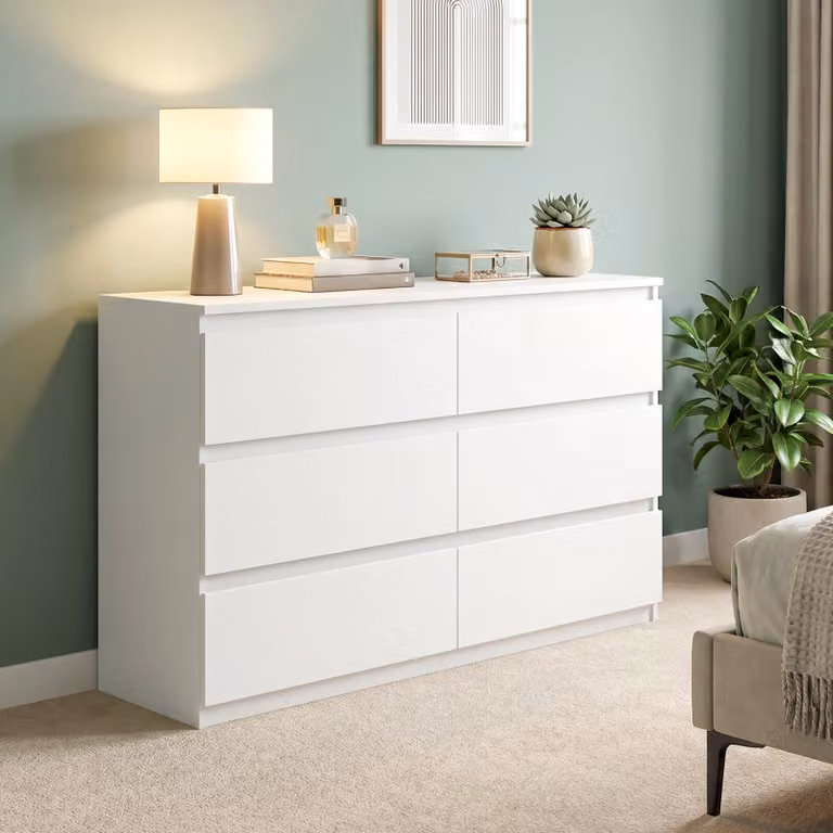 Cassettiera moderna HOMCOM con 3 cassetti per camera da letto, Bianco, L: 112 cm, P: 34 cm, H: 75 cm