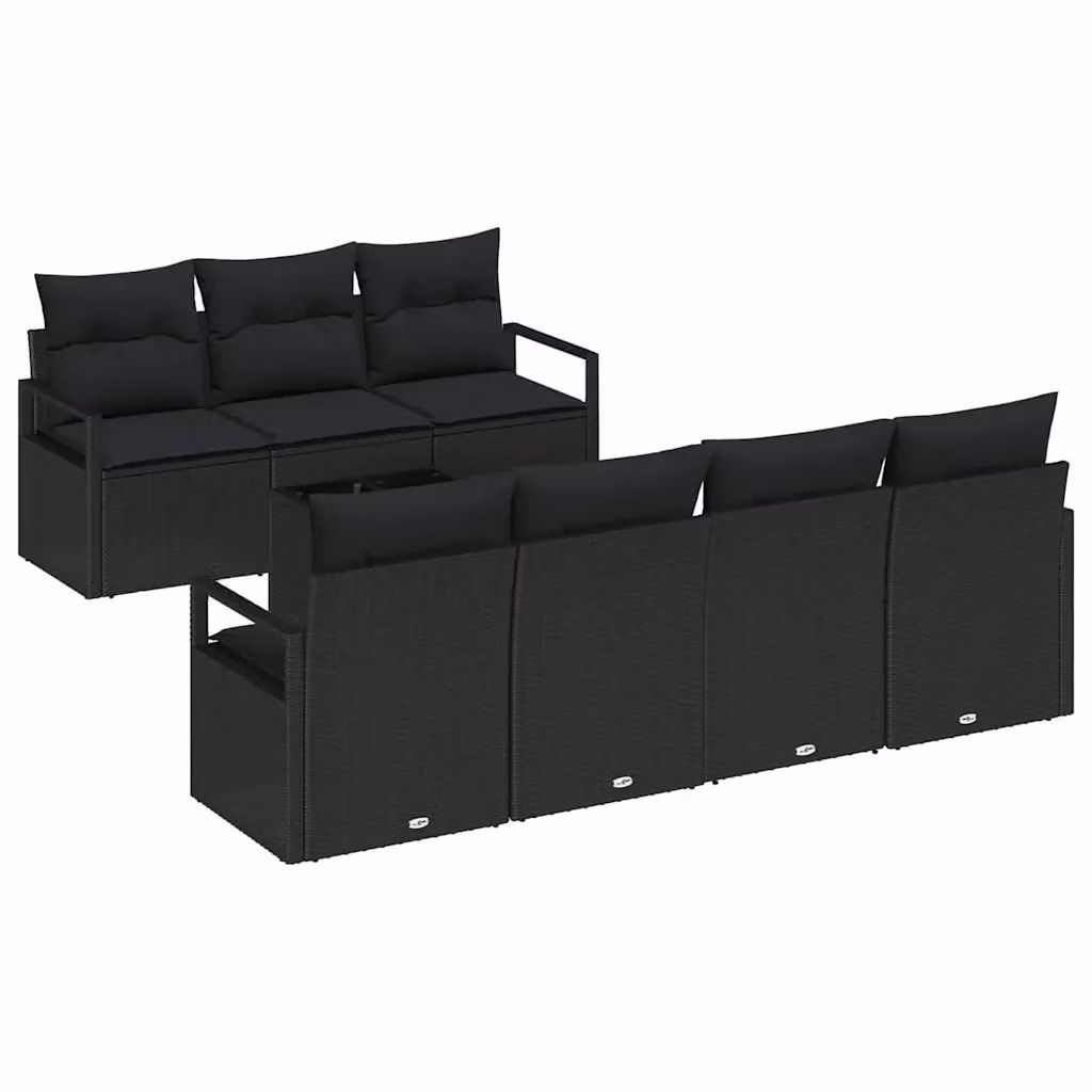 Set di divani da giardino vidaXL a 8 posti in rattan nero con cuscini e tavolino da esterno – 2