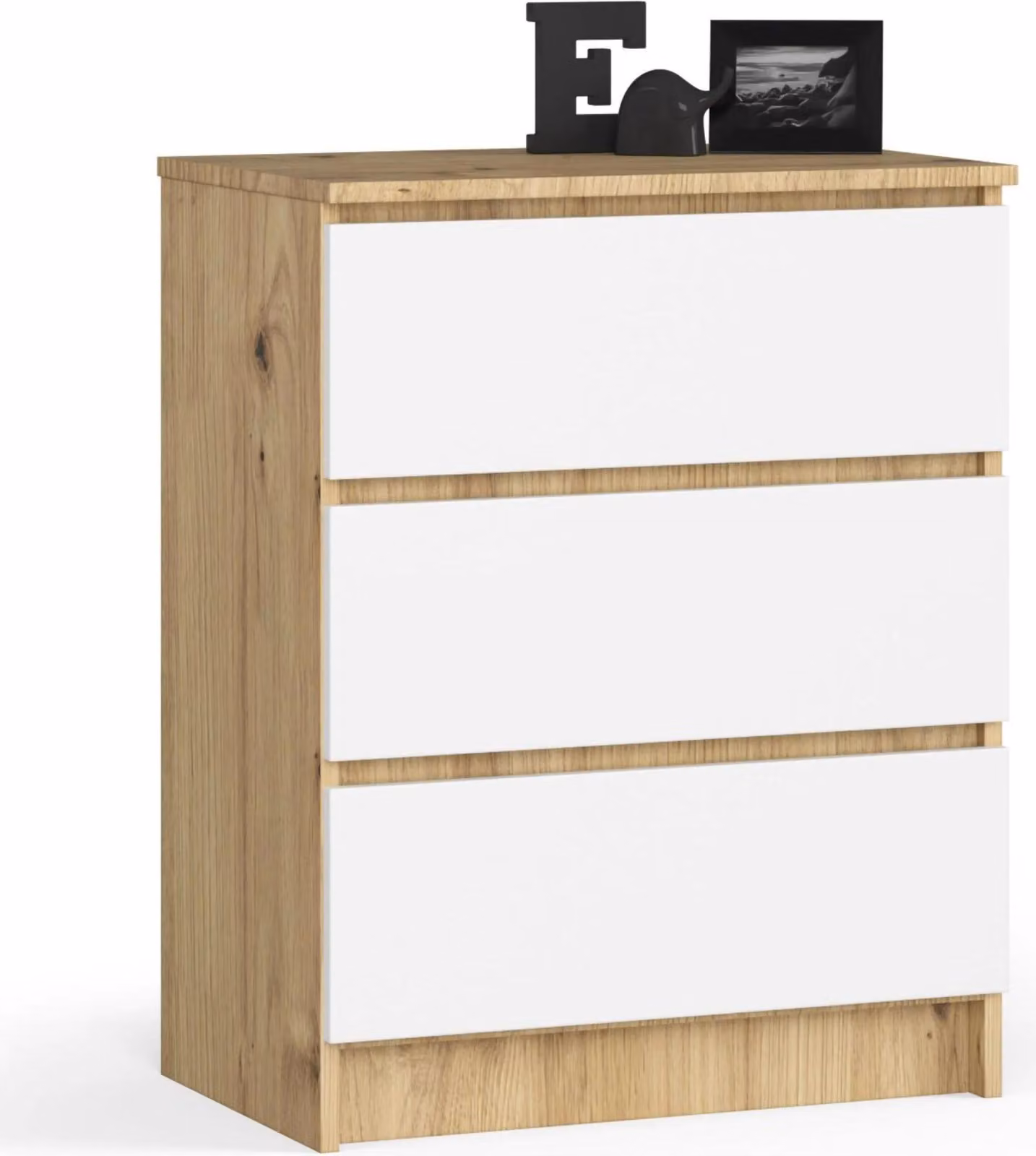 Comò K60 3SZ Rovere Artisan Bianco con 3 Cassetti per Montaggio Fai da Te