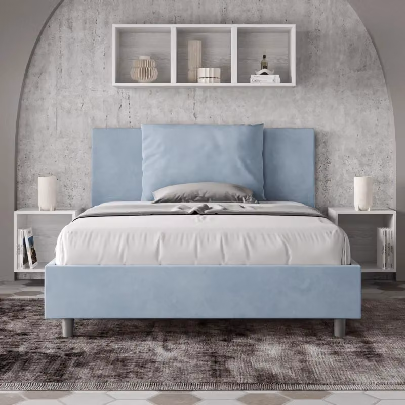 Letto matrimoniale francese Antea Ityhome con contenitore in microfibra azzurro L/P/H: 140 x 210 x 110 cm – 2