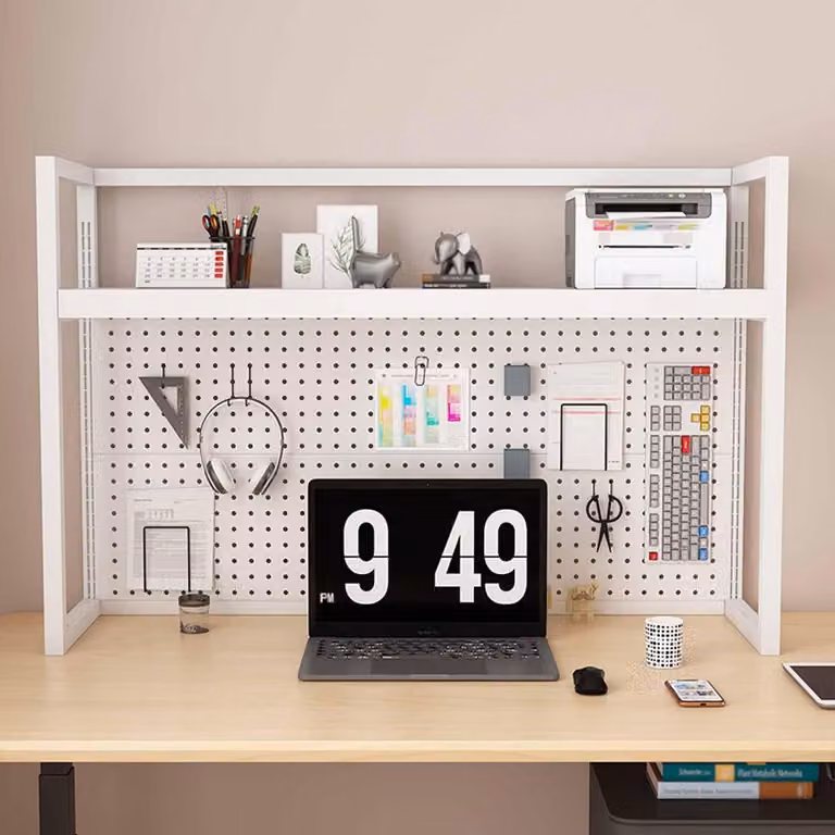 Scaffale per scrivania, 90 cm, bianco, con un ripiano, in acciaio, ideale per studenti o uffici