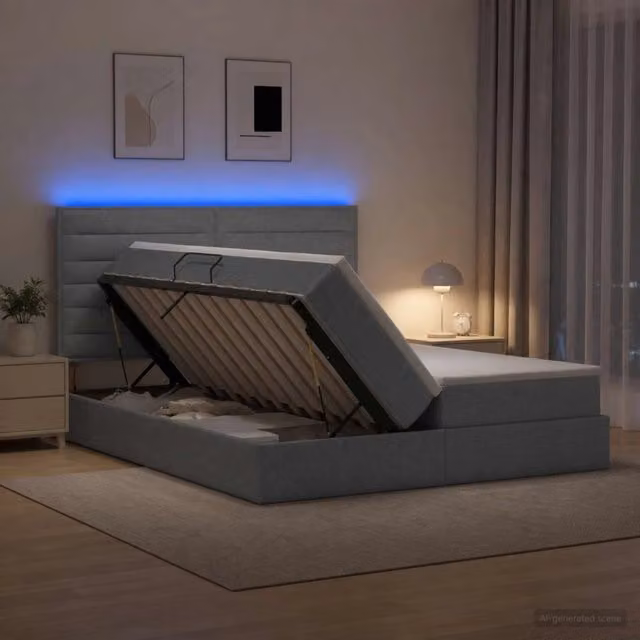 Letto con contenitore e illuminazione LED vidaXL, Grigio Chiaro, L/P/H: 180 x 200 x 128 cm – 1