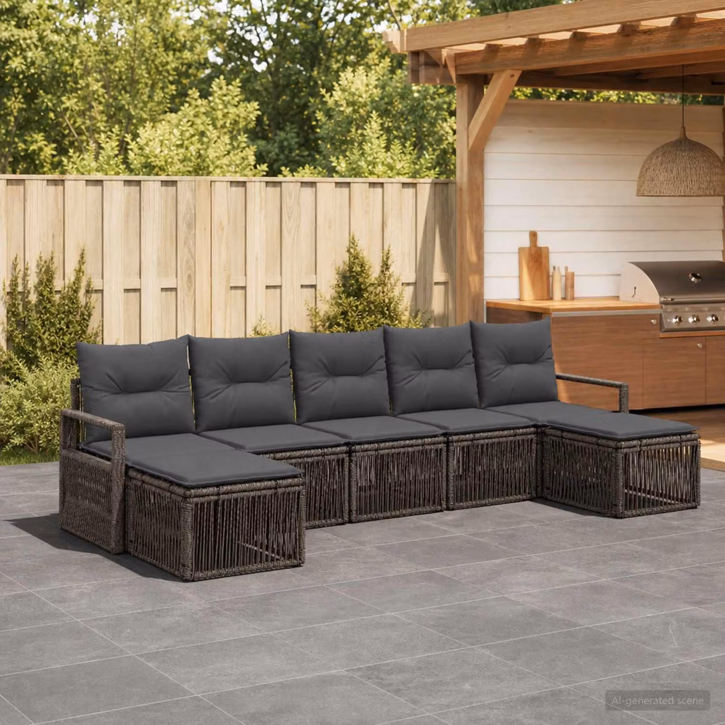 Maison Exclusive - Set da giardino composto da 7 pezzi, divano, colore grigio, realizzato in rattan sintetico