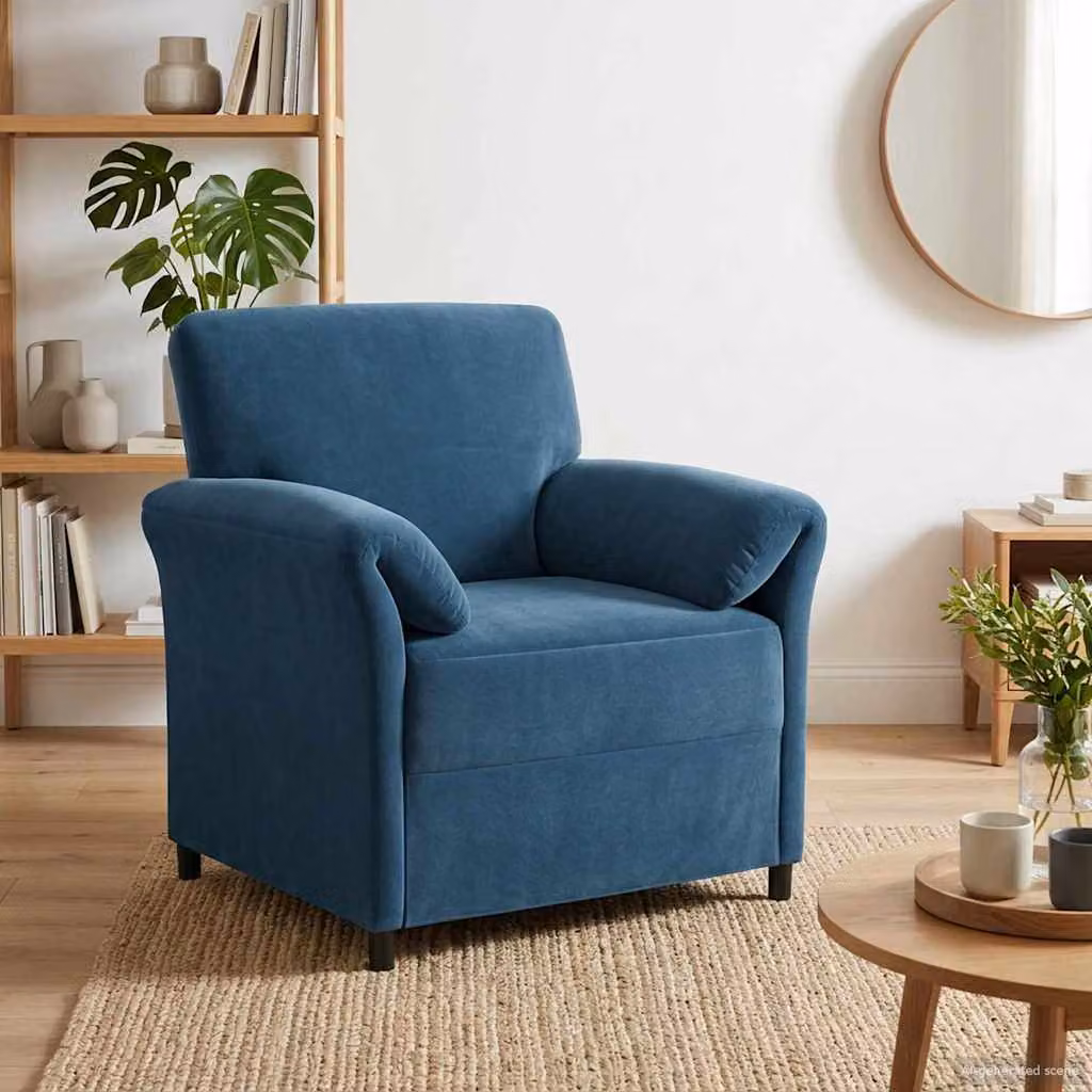 Divano singolo moderno vidaXL in velluto blu con struttura in metallo e braccioli L/P/H: 88 x 83 x 95 cm
