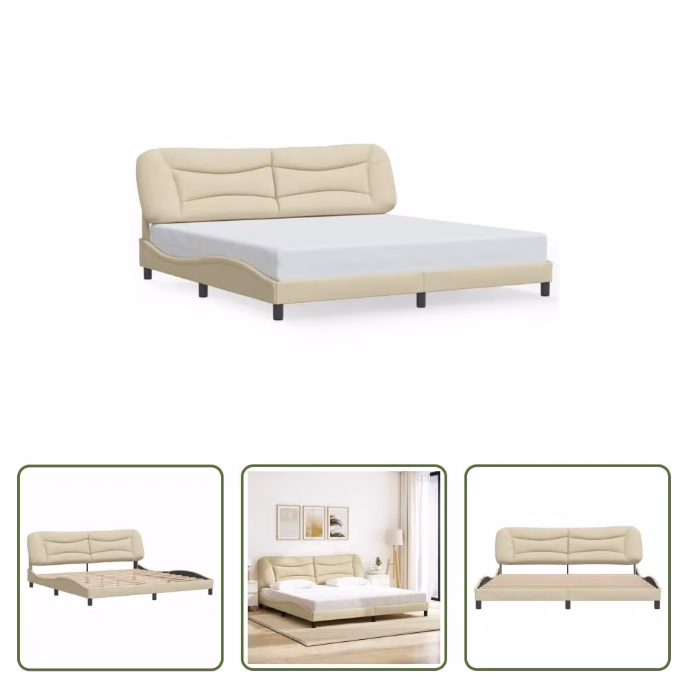 The Living Store Struttura letto con testiera in tessuto crema 200x200 cm