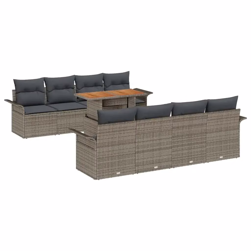 Set Divano da Giardino a Forma a U vidaXL in Rattan Grigio con Tavolino e Cuscini – 2