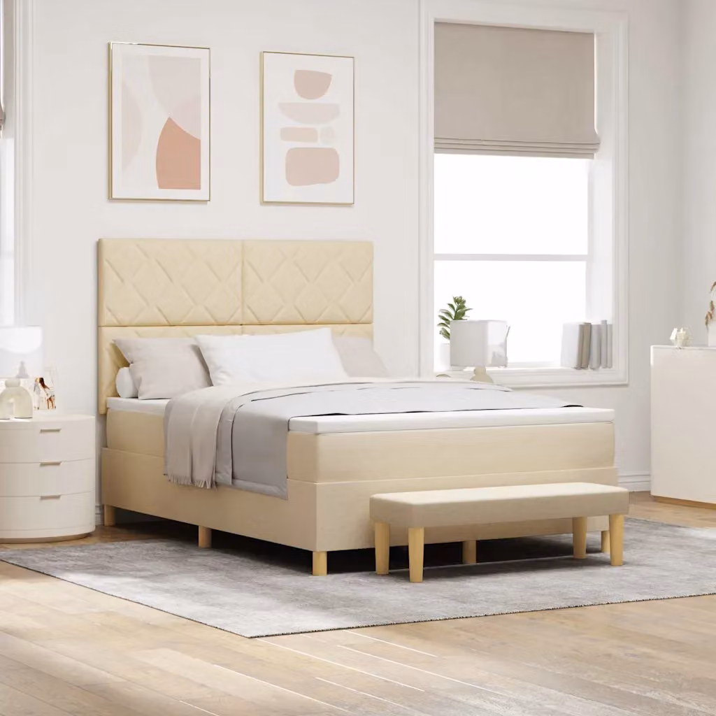 Letto a molle con cuscino vidaXL in tessuto beige L: 140 cm, P: 200 cm, H: 203 cm