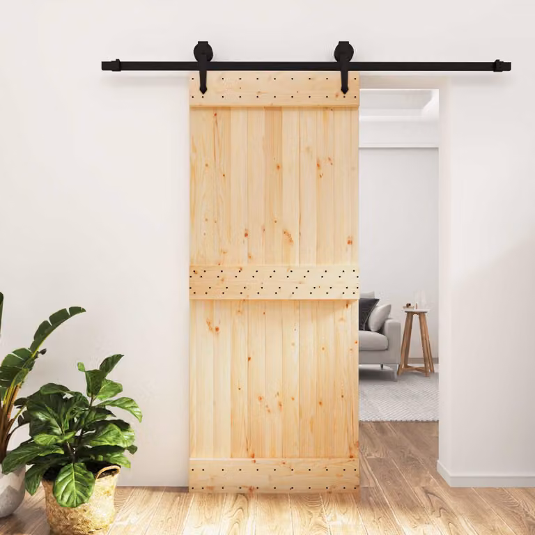 Porta scorrevole moderna vidaXL in legno e acciaio, colore marrone e nero, L: 85 cm, H: 210 cm