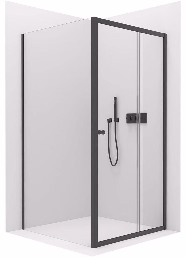 CERANO - Box doccia Varone POINT L/P - 6 mm - nero opaco, vetro trasparente - 120x100x195 cm - scorrevole
