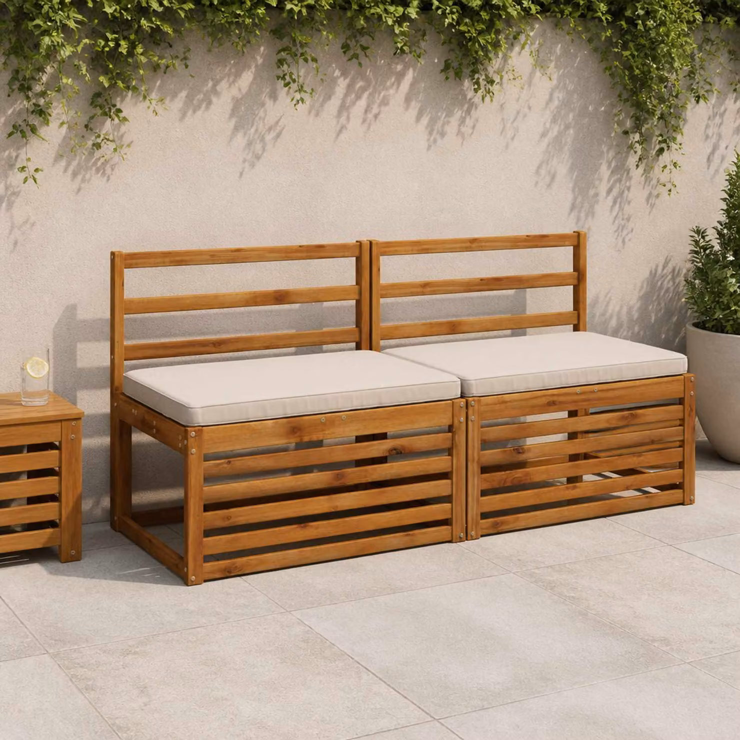 Set di 2 cuscini per panchina vidaXL VUGHT in poliestere, modello moderno, colori bianco e beige