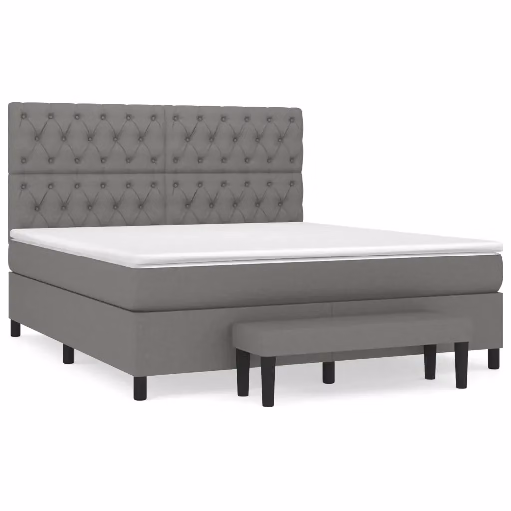 vidaXL Giroletto a Molle Ibrido con Materasso in Tessuto Grigio e Bianco L/P/H: 160 x 200 x 128 cm – 2