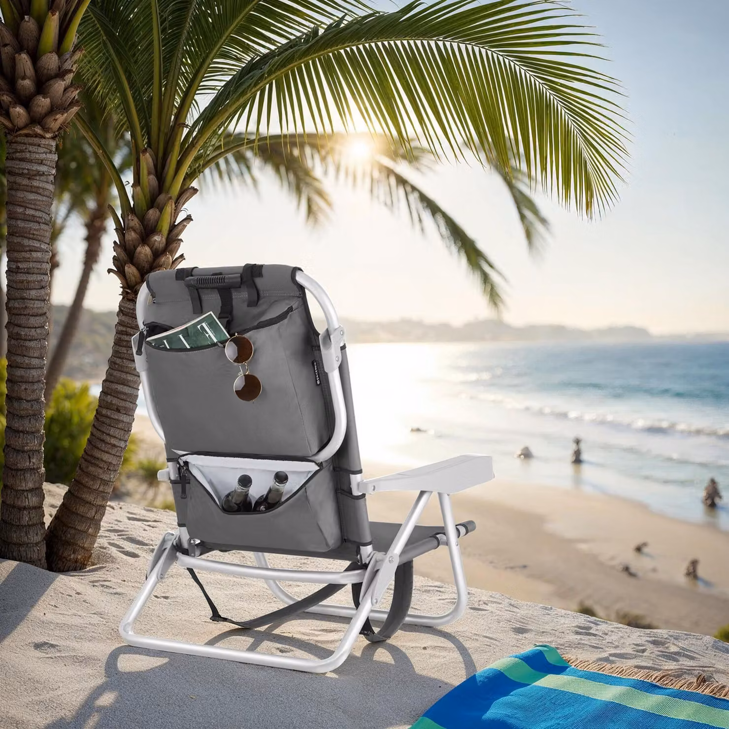 Sedia da spiaggia pieghevole TecTake GmbH con funzione zaino, grigia, in tessuto resistente ai raggi UV e acciaio inossidabile – 2