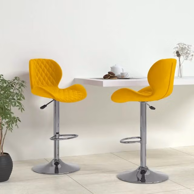 Set di 2 sgabelli da bar vidaXL in velluto giallo con struttura in metallo per cucina e soggiorno
