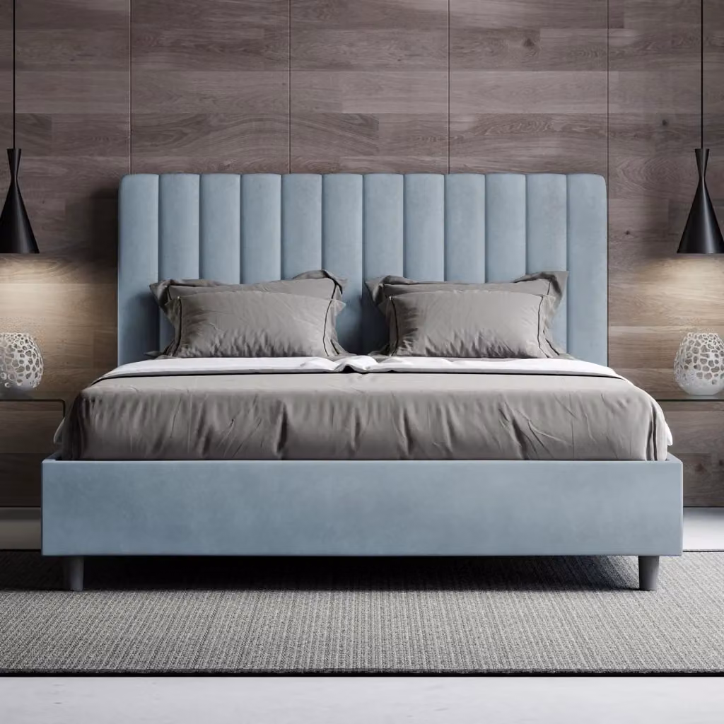 Letto matrimoniale king size con contenitore BS COM imbottito in microfibra azzurro L/P/H: 170 x 200 x 122 cm – 2