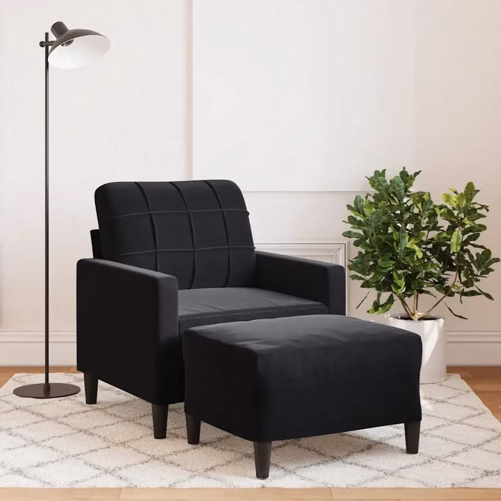 Poltrona Relax con Poggiapiedi in Velluto Nero e Struttura in Metallo – 2