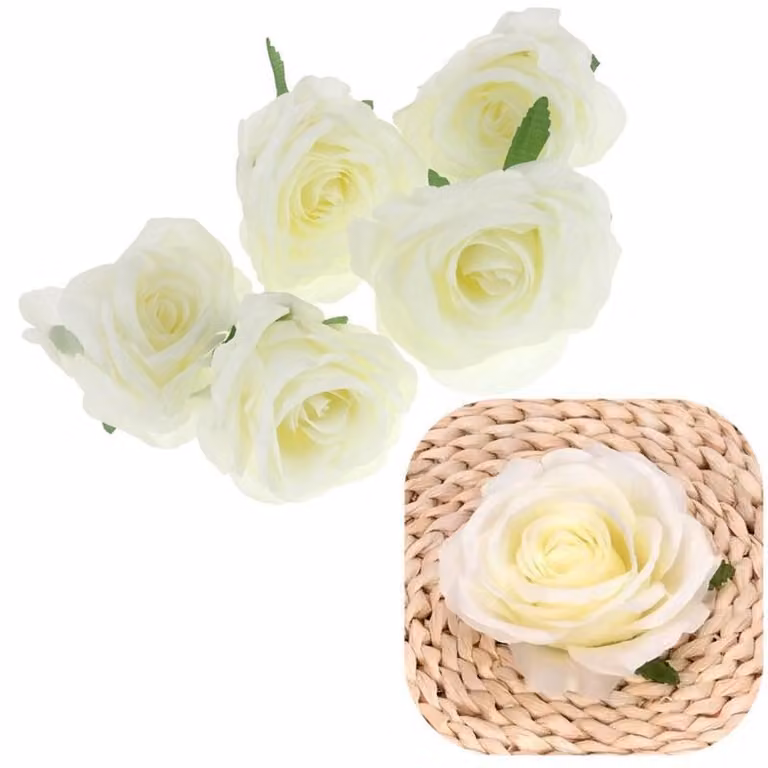 Rosenkopf, fiori artificiali per composizioni e decorazioni, confezione da 5 pezzi - colore bianco