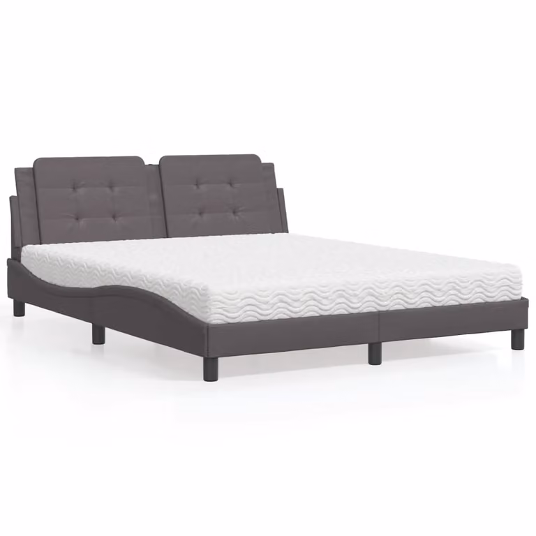 Letto con Materasso Zadar vidaXL in Similpelle e Tessuto Grigio e Bianco L/P/H: 218 x 160 x 165 cm