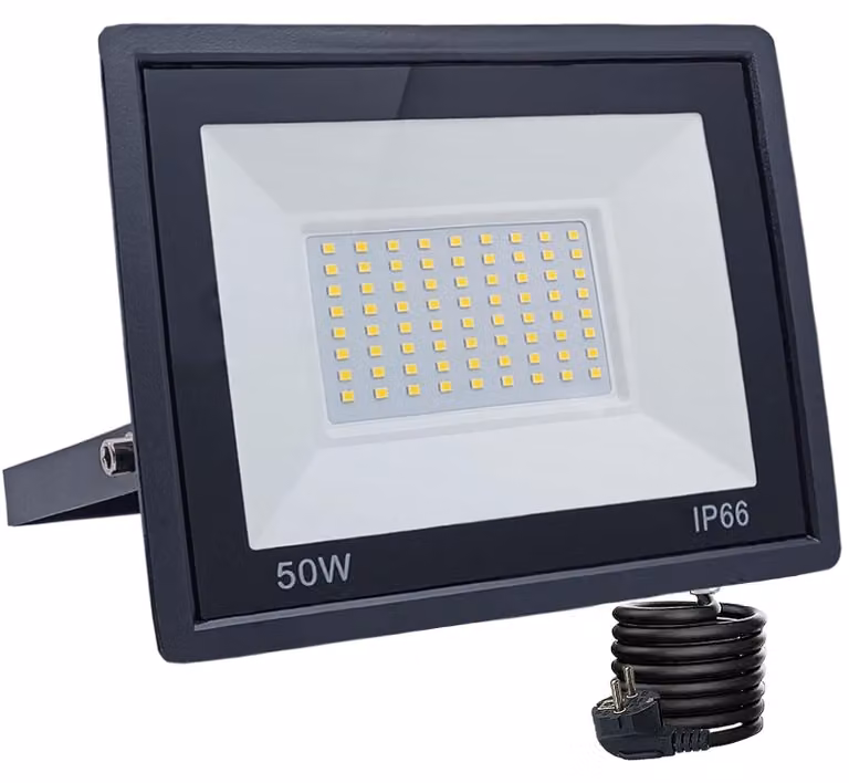 Faretto a LED da 50 W, luce bianco caldo, grado di protezione IP66, con spina, cavo da 3 metri