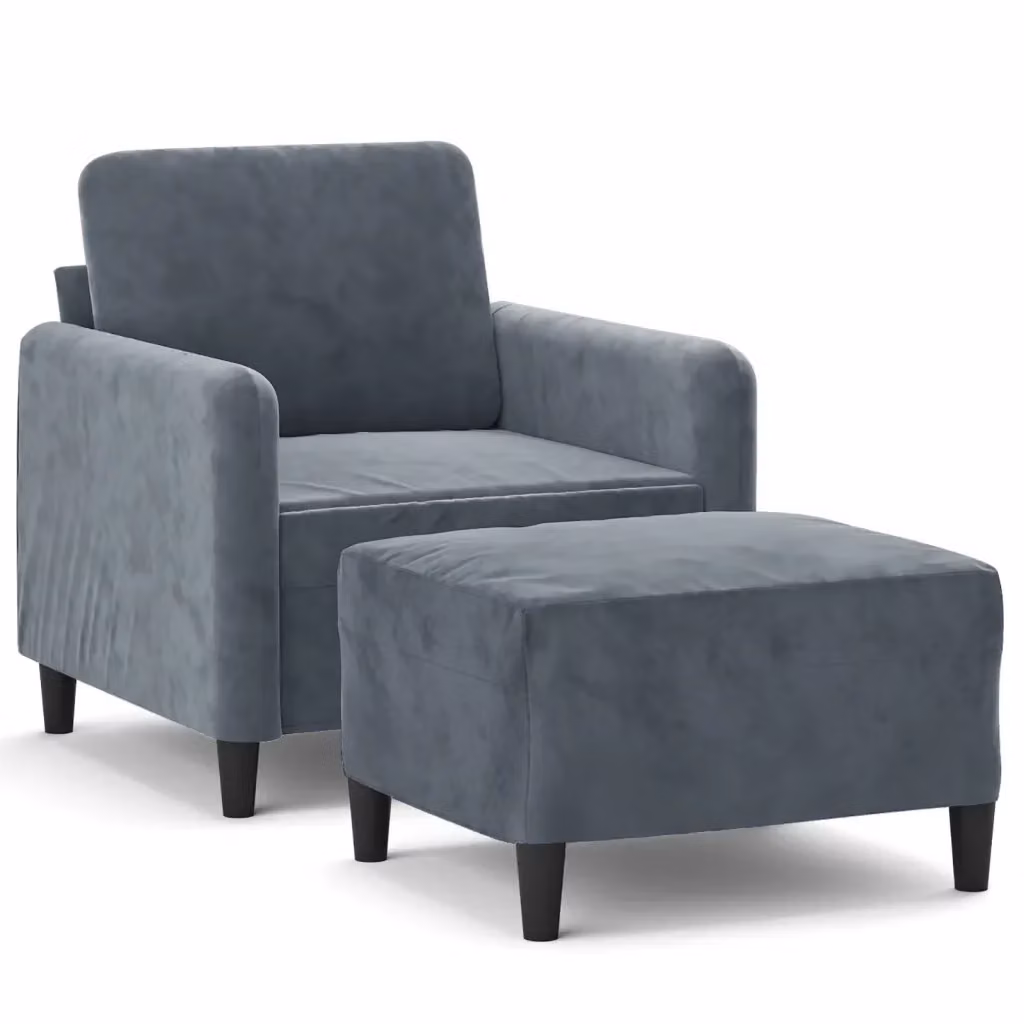 Poltrona relax con poggiapiedi vidaXL in velluto grigio con struttura in metallo e MDF – 2