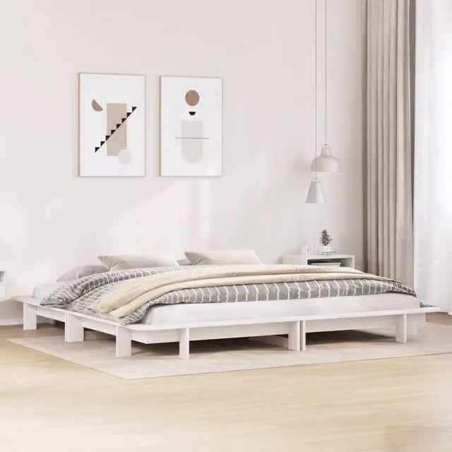 Giroletto senza Materasso-Struttura Letto Bianco 200x200 cm Legno Massello Pino 964555