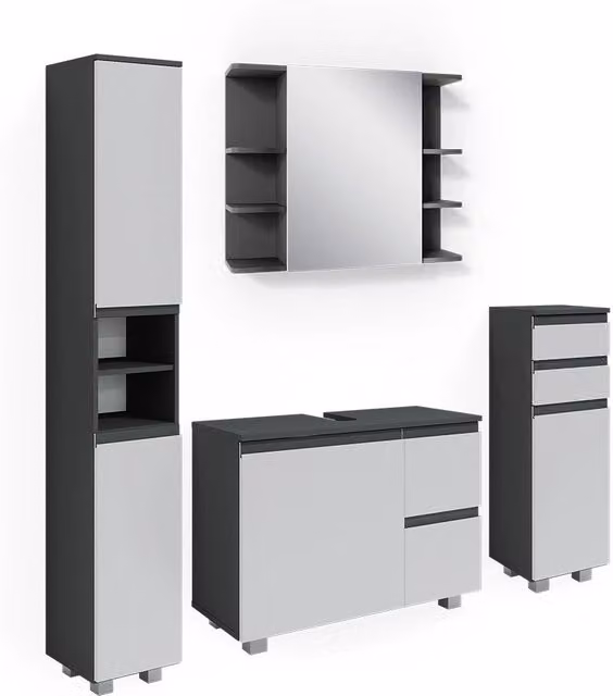 Set mobili bagno J-Shape Antracite 4 pezzi Vicco