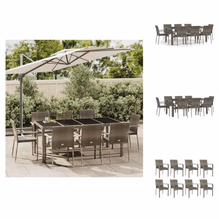 vidaXL set da pranzo da giardino 9 pezzi con cuscini in poly rattan grigio - Set di mobili da giardino