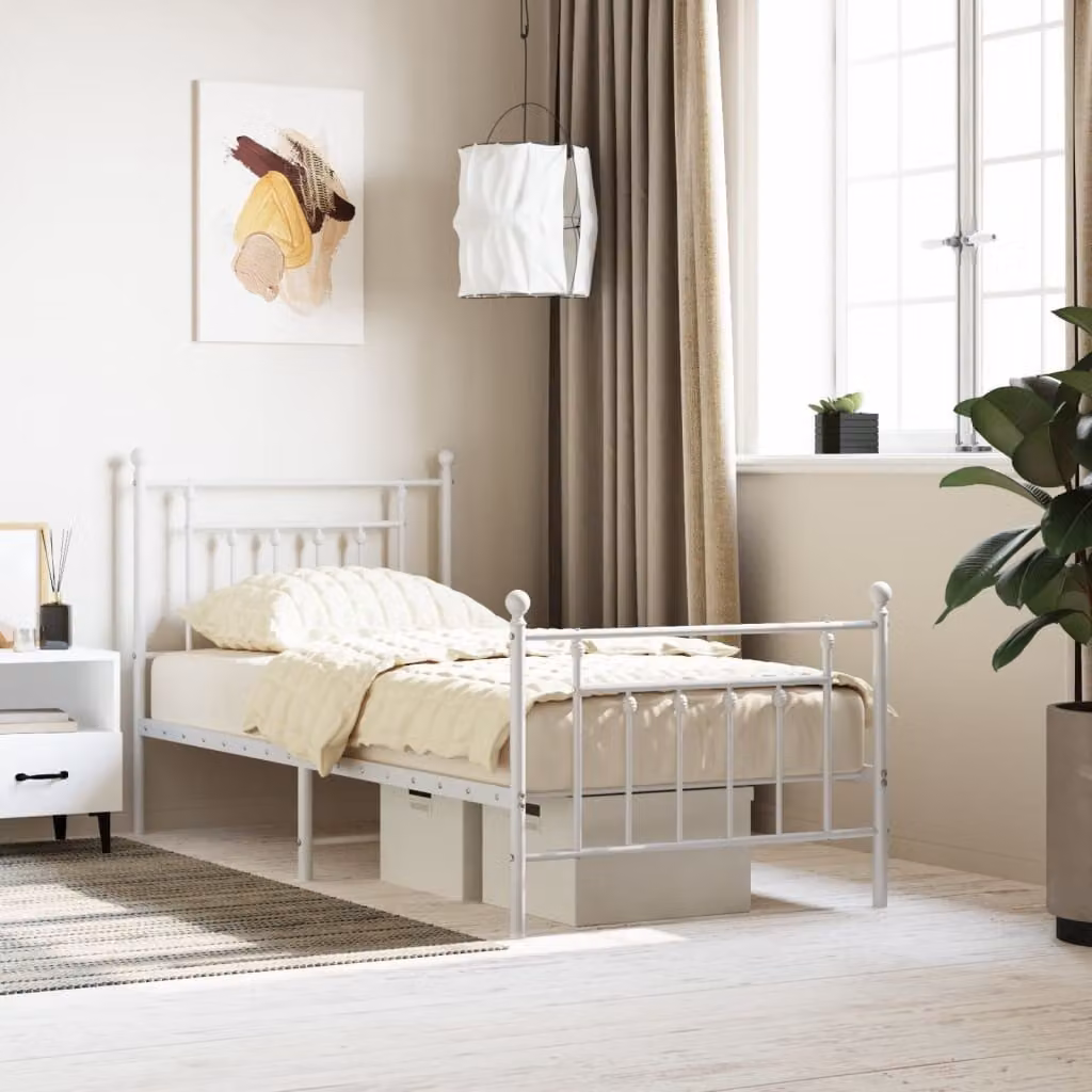The Living Store Struttura letto con testiera e pediera in metallo bianco 90x190 cm