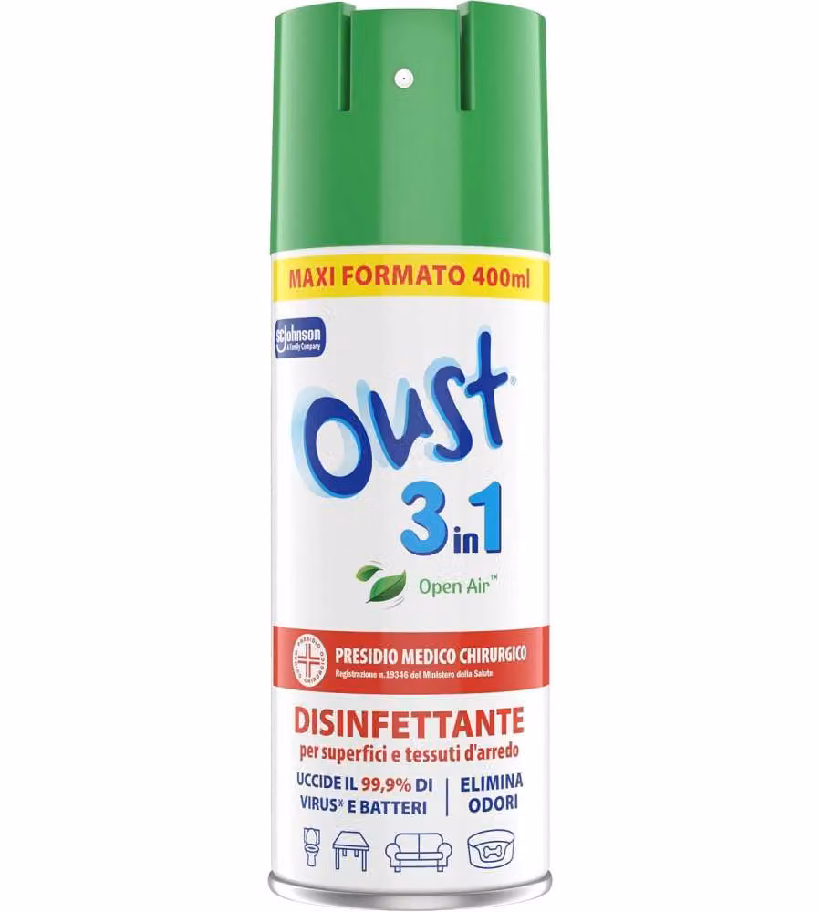 OUST Spray Disinfettante 400 ml - Uccide 99,9% Batteri - Fresco Pulito