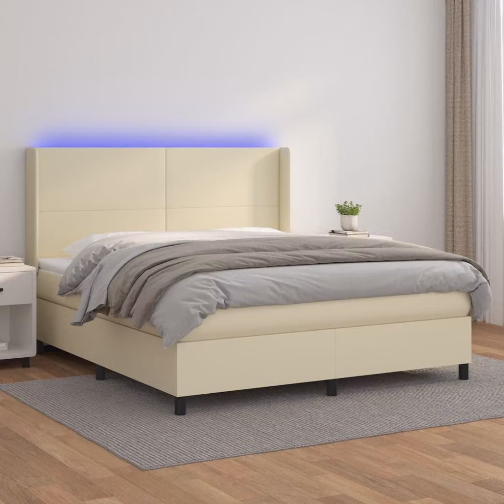 Maison Exclusive - Letto boxspring con materasso e illuminazione a LED color crema, 160x200 cm, in ecopelle