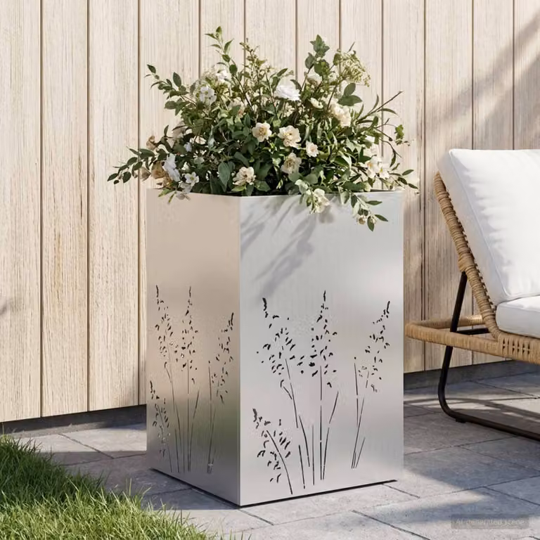 Vaso da giardino vidaXL in acciaio zincato argento L/P/H: 50 x 50 x 75 cm