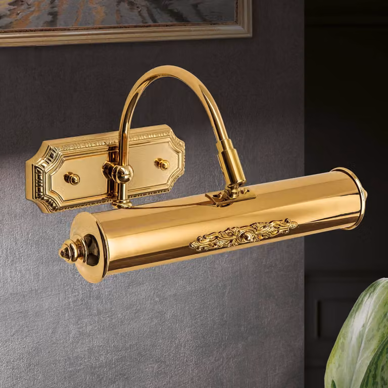 ORION Lampada per quadri Gustav in ottone placcato oro, 30 cm Gustav, dimmerabile, Ottone / Oro, Soggiorno / Sala da pranzo, Ottone, Antico, Applique