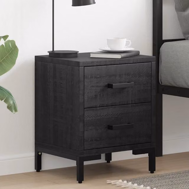 Set di 2 comodini Design Mania in legno massello di pino nero stile rustico L/P/H: 36 x 30 x 45 cm – 1