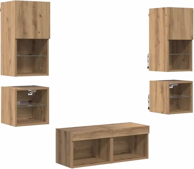 Unit¨¤ per TV a Muro 8 pz | Armadietto TV | Mobile Porta TV Rovere artigianale Legno multistrato