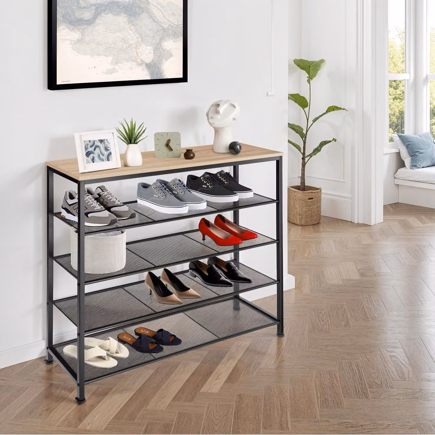Scarpiera Industriale Tectake in Legno Rovere e Metallo, L/P/H: 100 x 30,5 x 93 cm – 2