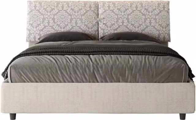 Letto Matrimoniale Agata Mados Bianco con Contenitore e Rete con Alzata, Imbottito in Tessuto, L/P/H: 160 x 200 x 110 cm