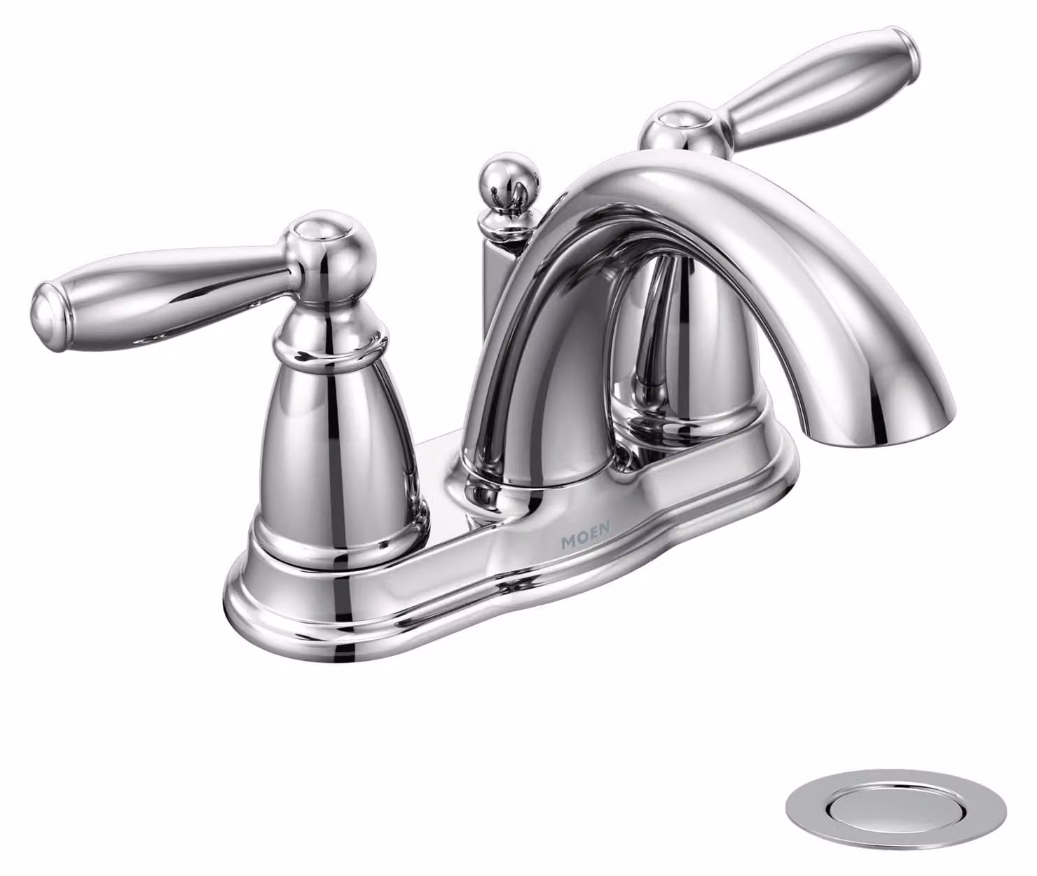 Miscelatore per lavabo, a due manopole, con arco basso, cromato, completo di gruppo di scarico