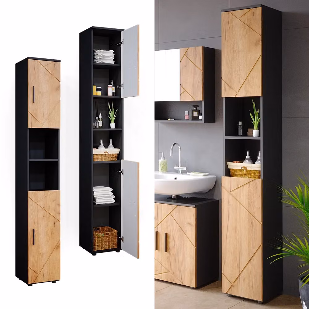 Mobile bagno alto Irma Vicco Rovere dorato e Antracite L/P/H: 30 x 24 x 192 cm – 2